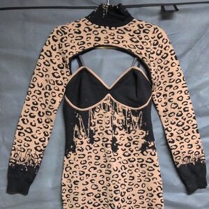 Rehab Lab Leopard Animal Print Cat Suit And Top, Two Piece Set